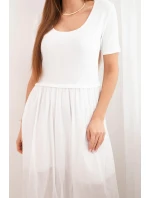 Dámske bavlnené midi šaty s krátkymi rukávmi a rozšírenou spodnou časťou biele