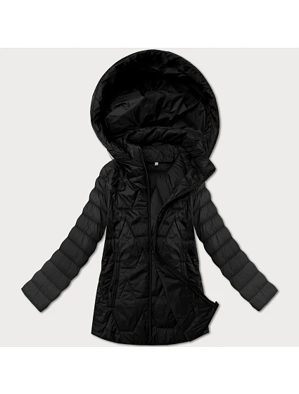 Lehká černá dámská prošívaná plus size bunda s kapucí model 21059191 - J.STYLE Lehká černá dámská prošívaná plus size bunda s kapucí model 21059191 - J.STYLE