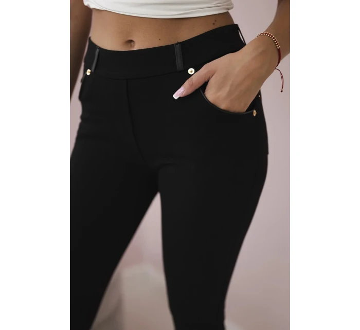 Bavlnené nohavice s lemom na vreckách čierne