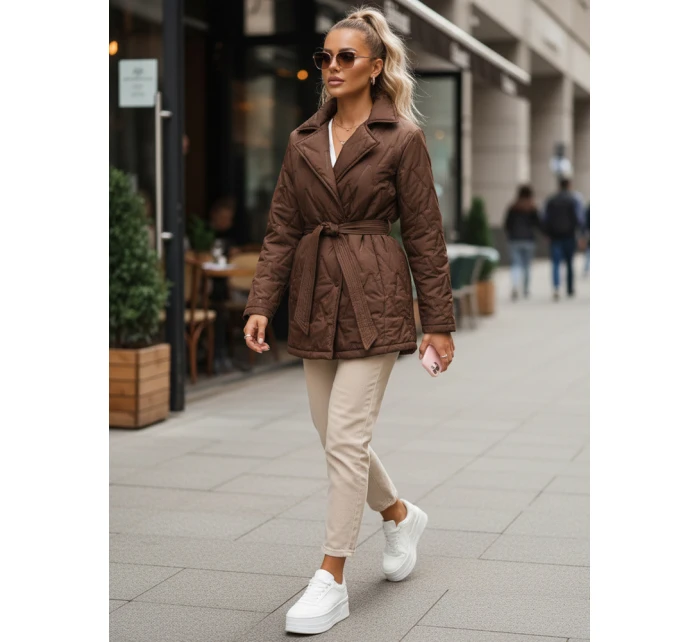 Kurtka damska przejściowa z paskiem brązowa model 22011505 - FashionStreet