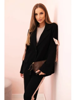 Dámska súprava z viskózy - sako s klopami a nohavice s lamelami čierne