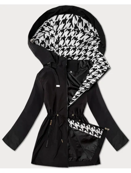 Tenká čierna dámska plus size bunda s ozdobnou podšívkou J Style (16M9258-392) Tenká čierna dámska plus size bunda s ozdobnou podšívkou J Style (16M9258-392)