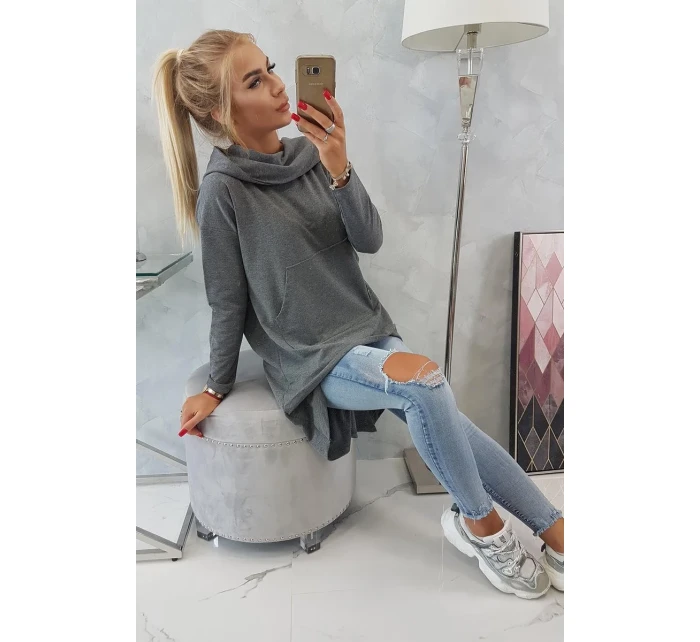 Mikina s kapucňou s dlhým chrbtom v grafitovej farbe