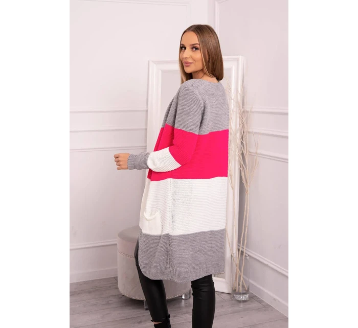 Sivý+malinový pruhovaný sveter