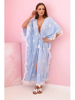 Dámsky boho plášť z viskózy s čipkou modrý