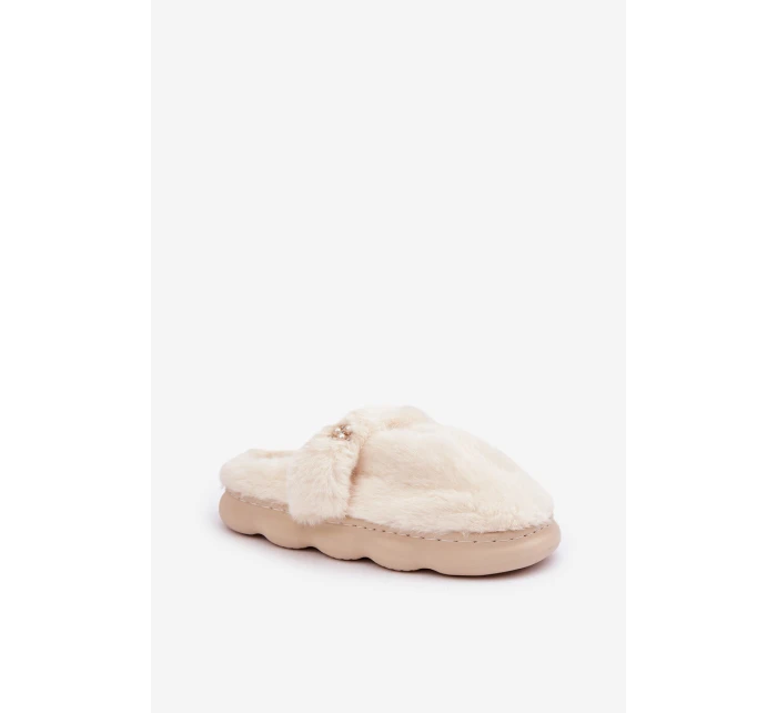 Hřejivé pantofle s broží světle béžové model 21681719 - Boto