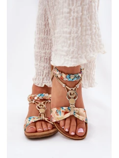 Sandały Damskie Płaskie Z Plecionymi Paskiem I Ozdobą Artiker 56C1316 Złote