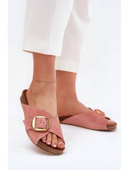 Kožené sandály se zlatou sponou model 21702863 Růžové - Maciejka