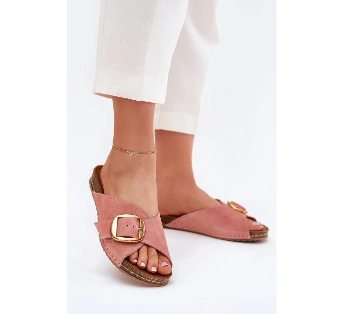 Kožené sandály se zlatou sponou model 21702863 Růžové - Maciejka