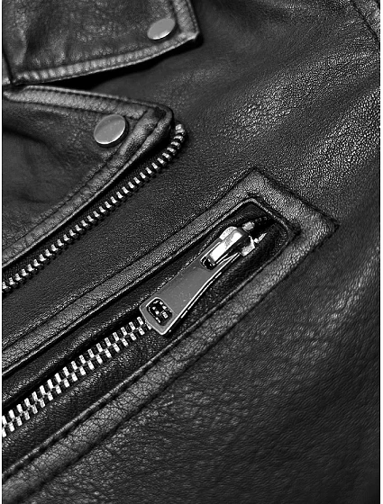 Černá vintage bunda ramoneska s opaskem model 19576638 - J.STYLE