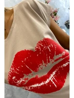 Halenka s potiskem rtů béžová Halenka s potiskem rtů béžová