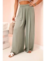 Dámske široké viskózové nohavice s elastickým pásom khaki Dámske široké viskózové nohavice s elastickým pásom khaki