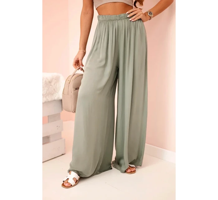 Dámske široké viskózové nohavice s elastickým pásom khaki Dámske široké viskózové nohavice s elastickým pásom khaki