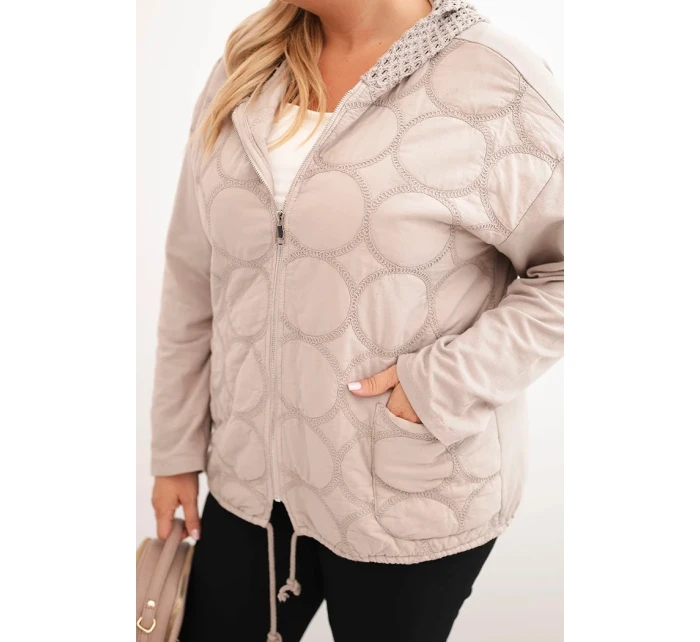 Dámská mikina Plus Size bavlněná na zip béžová