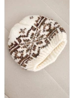Dámska zimná vlnená čiapka s nórskym vzorom K354 ecru+camel