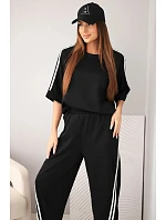 Dámský model 22159095 měkký viskózový komplet mikina a kalhoty s lampasy černý - K-Fashion