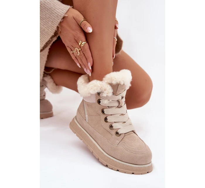 Semišové sněhule dámské na platformě s kožíškem Big Star model 21786619 béžové - Big Star Shoes
