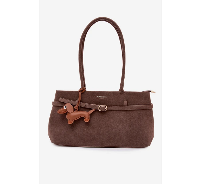 Kabelka z imitace semiše přívěsek jezevčík tmavě béžová Noellea