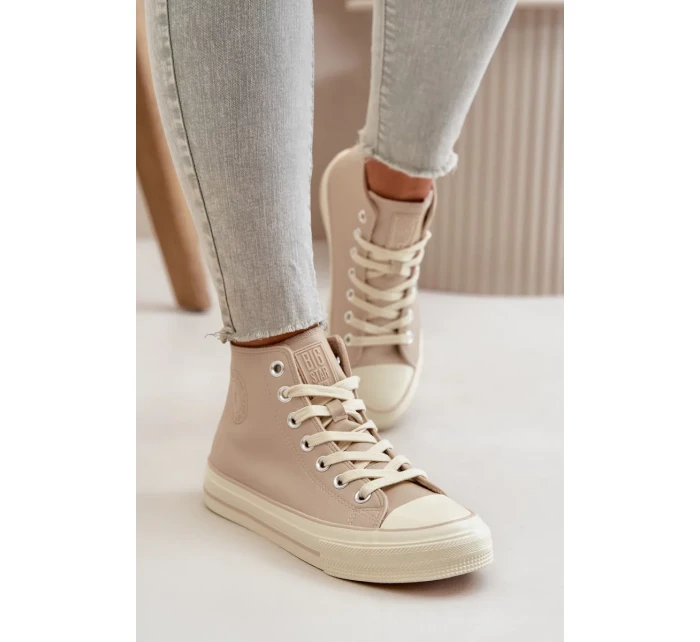 Dámske zateplené tenisky z eko kože Beige Big Star