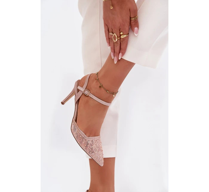 Dámske lodičky s ozdobou a odhaleným podpätkom - šampanské Nanadra Dámske lodičky s ozdobou a odhaleným podpätkom - šampanské Nanadra