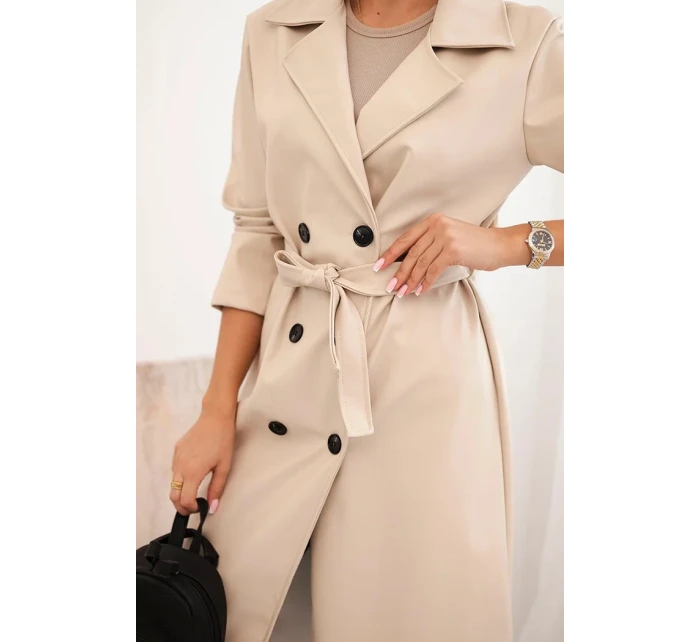 Dámsky kožený kabát béžovej farby - New Collection Italy
