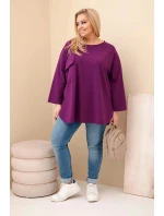 Dámská blůza Plus Size s bavlnou, s kapsou a ohrnutým rukávem tmavě fialová Dámská blůza Plus Size s bavlnou, s kapsou a ohrnutým rukávem tmavě fialová