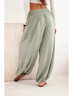 Dámske nohavice z viskózy so širokými nohavicami a khaki pásom