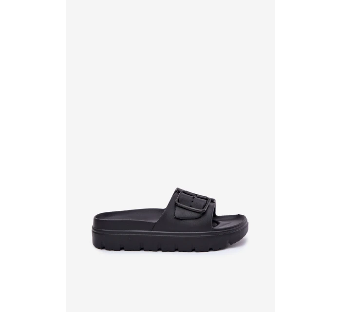 Dámské Pěnové Pantofle Na Platformě S Přezkou Černé model 21701787 - Boto Dámské Pěnové Pantofle Na Platformě S Přezkou Černé model 21701787 - Boto