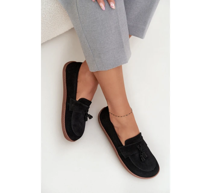Kožené semišové mokasíny typu barefoot Zazoo 322 černé Kožené semišové mokasíny typu barefoot Zazoo 322 černé