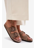 Dámské pantofle s podrážkou s přezkami s vzorem Béžové model 22140713 - Boto