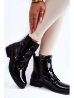 Patentované teplé ploché topánky na podpätku Black Geira Patentované teplé ploché topánky na podpätku Black Geira