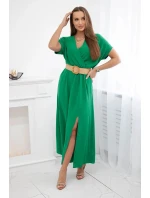 Dlhé šaty s ozdobným opaskom 6012F zelené - Kesi