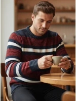 Pánský pruhovaný svetr červený Dstreet model 21982500 - FashionStreet Pánský pruhovaný svetr červený Dstreet model 21982500 - FashionStreet