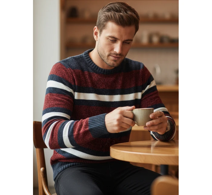 Pánský pruhovaný svetr červený Dstreet model 21982500 - FashionStreet Pánský pruhovaný svetr červený Dstreet model 21982500 - FashionStreet