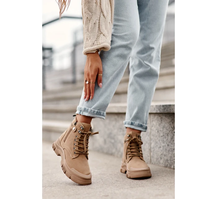 semišové dámské botky béžové model 21633117 - Boto