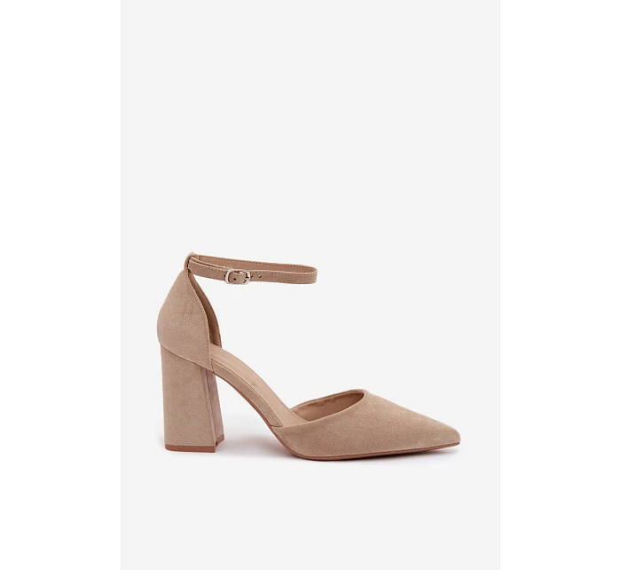 Lodičky na podpatku z imitace semiše béžové model 22122792 - Boto