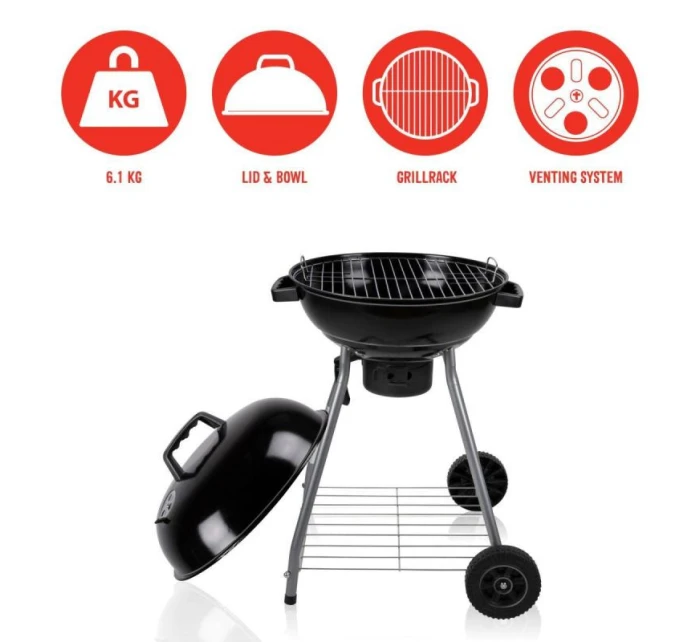 GUĽOVÝ ZÁHRADNÝ GRIL REX STEEL 46CM S POPOLNÍKOM