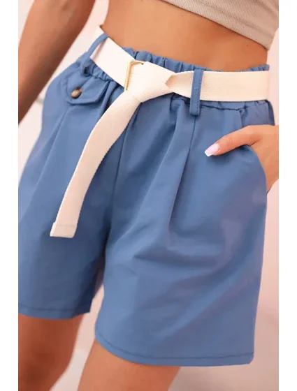 Dámske šortky s vysokým pásom a opaskom denim Dámske šortky s vysokým pásom a opaskom denim