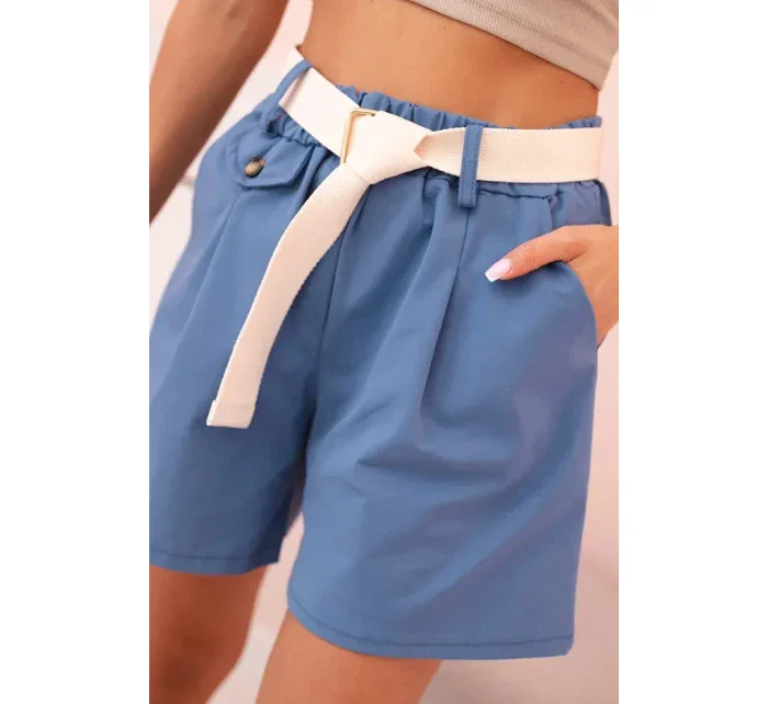 Dámske šortky s vysokým pásom a opaskom denim Dámske šortky s vysokým pásom a opaskom denim