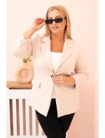 Dámske viskózové plus size tričko s dlhým rukávom a golierom béžovej farby