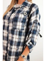 Dámska bavlnená košeľa v kockovanom strihu s efektom opotrebovania modrá Dámska bavlnená košeľa v kockovanom strihu s efektom opotrebovania modrá