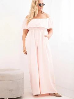 Dámske Plus veľkosť kombinéza s volánom a krátkymi rukávmi Powder Pink