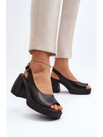 Zazoo 40376 Skórzane Sandały Na Masywnym Obcasie Czarne