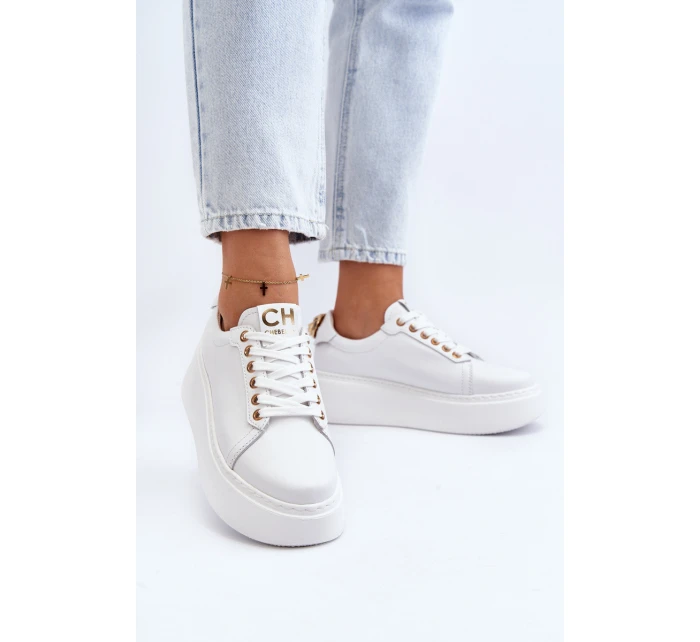 Dámské kožené tenisky na platformě model 21649096 bílé - CheBello