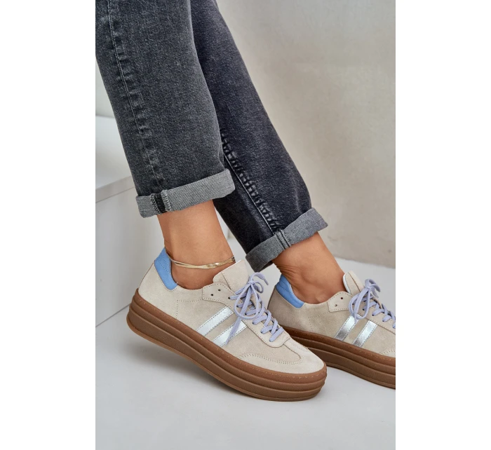 Zazoo N1068S4 Damskie Zamszowe Sneakersy Na Platformie Beżowe