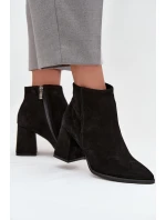 Botki Z Naturalnego Zamszu Obcas Słupek Ocieplane Czarne Zazoo 3128