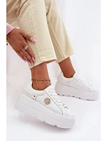 Kožené dámské tenisky na platformě model 22100258 bílé - D&A Kožené dámské tenisky na platformě model 22100258 bílé - D&A