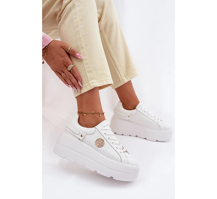 Kožené dámské tenisky na platformě model 22100258 bílé - D&A Kožené dámské tenisky na platformě model 22100258 bílé - D&A