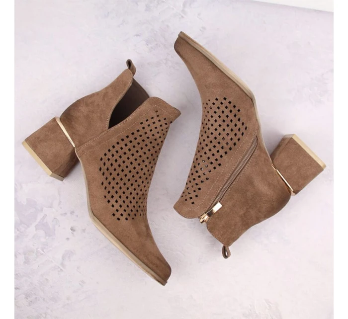 Semišové čižmy na podpätku Potocki W WOL213B hnedé