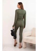 Dámská souprava z bavlny s dlouhým rukávem a legínami khaki Dámská souprava z bavlny s dlouhým rukávem a legínami khaki